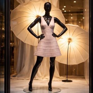 Herve Leger Dusty Rose V-Neck Bandage Mini Dress Small